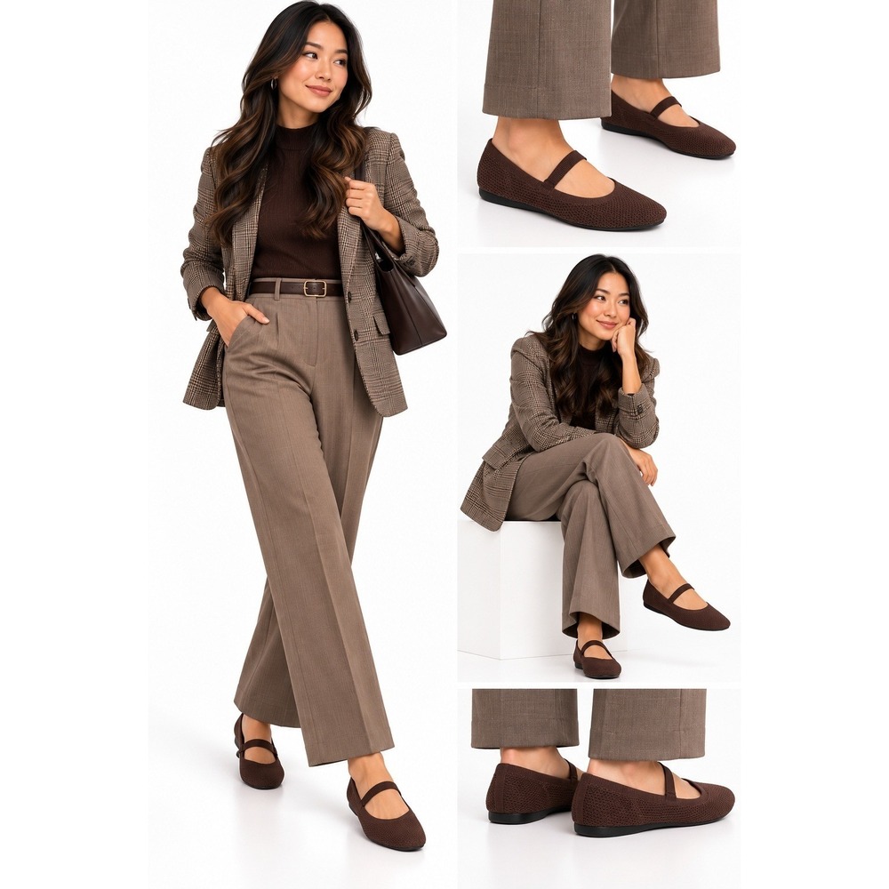 A New Day Shiloh Knit Mary Jane Flats Womens Size 8 | Chocolate Brown Strap